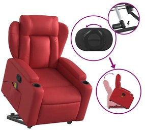Poltrona massagens reclinável elevatória couro artif. vermelho