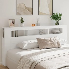 Cabeceira cama c/ LEDs 220x18,5x103,5 cm deriv. madeira branco