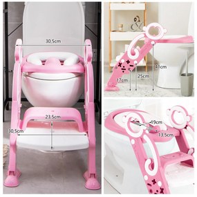 Escada para sanita infantil Altura Adequada 39-42 cm Banco dobrável regulável Assento almofadado largo Degraus antiderrapantes Rosa