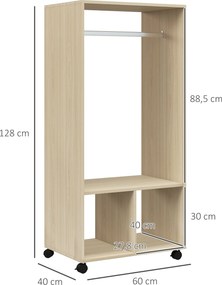 Guarda roupa de Madeira Móvel Armário Roupeiro Aberto com Barra para Pendurar e Prateleiras Organizadoras 60x40x128 cm Madeira