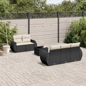 6 pcs conjunto sofás de jardim c/ almofadões vime PE preto