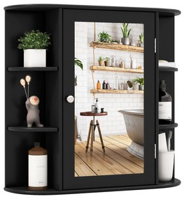 Armário de armazenamento de banheiro de superfície de parede multiuso com espelho - cinza