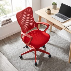 Cadeira de escritório ergonómica com braços, almofada acolchoada e encosto respirável, modelo «Borboleta», para estudar e trabalhar, vermelha