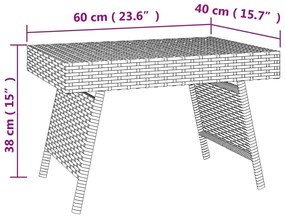Mesa de apoio dobrável 60x40x38 cm vime PE castanho