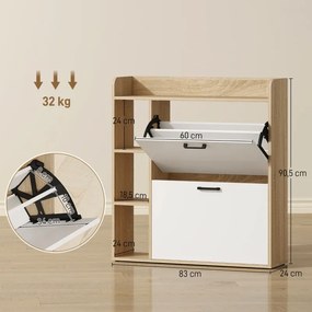 Sapateira Estreita com 3 Prateleiras Laterais e Prateleiras Ajustáveis para 15 Pares de Sapatos 83x24x90,5 cm Madeira e Branco