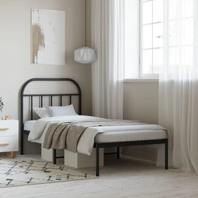 vidaXL Estrutura de cama com cabeceira 90x190 cm metal preto