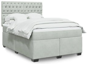 vidaXL Cama com molas/colchão 140x200 cm veludo cinzento-claro