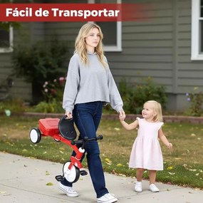 Triciclo para crianças com rodas luminosas, assento ajustável em 4 níveis, compartimento e pedais removíveis, para 3-5 anos, vermelho