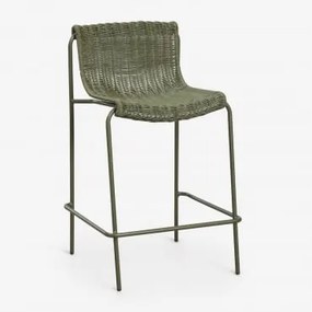 Pack De 2 Bancos Altos Em Rattan Sintético E Ferro Revia Verde Azeitona Intenso & ↑65 Cm - Sklum