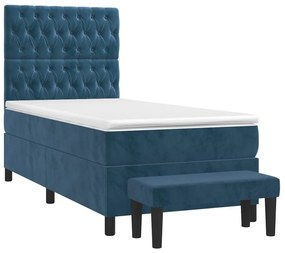 Cama com molas/colchão 90x190 cm veludo azul-escuro