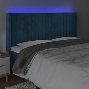 Cabeceira cama c/ luzes LED veludo 163x16x118/128cm azul-escuro