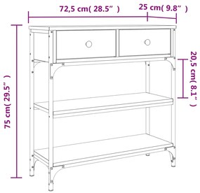 Mesa consola 72,5x25x75 cm derivados de madeira cinzento sonoma