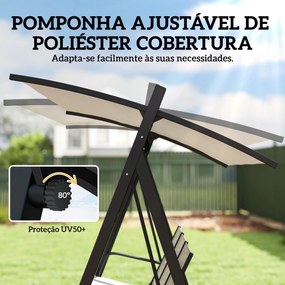 Baloiço de Jardim de 3 Lugares com Teto Ajustável UPF50+ Assento Transpirável e Estrutura em Metal 188x130x183 cm Creme