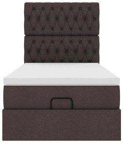 Cama otomana com colchão &amp; LEDs 90x200cm tecido castanho escuro