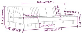 Sofá-cama em forma de L 260x140x70 cm veludo cinzento-claro