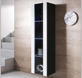 Vitrine de Parede Tarragona – 40x165 cm – Preto e Branco com LED Azul