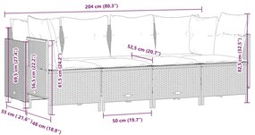 5 pcs conjunto sofás de jardim c/ almofadões vime PE cinzento