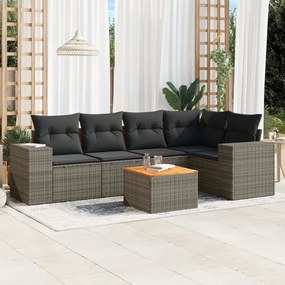 6 pcs conjunto sofás de jardim com almofadões vime cinzento