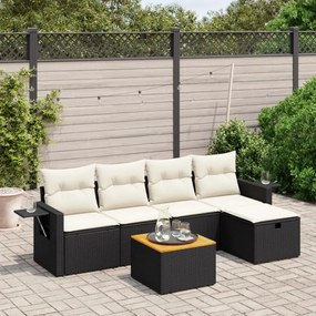 6 pcs conjunto sofás de jardim c/ almofadões vime PE preto