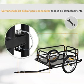 Reboque de bicicleta dobrável para carregamento de bagagem de 40kg com estrutura de aço leve e refletores 139x71,5x49 cm Preto