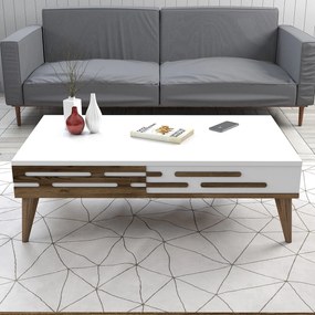 Mesa de Centro Valensiya – Nogueira e Branco – 105 cm x 60 cm x 34,6 c