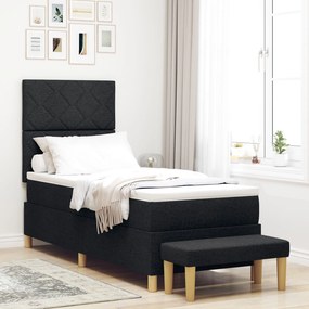 Cama Box Spring com Colchão &amp; Banco Preto 80x200 cm Tecido
