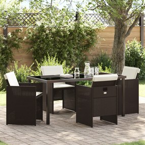vidaXL Conjunto de Jantar de Jardim com 5 Peças e Almofadas Castanho Polivime