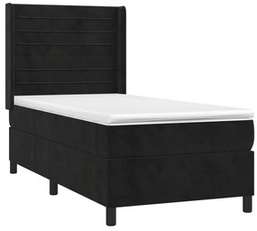 Cama box spring c/ colchão/LED 100x200 cm veludo preto