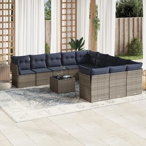 vidaXL 12 pcs conjunto sofás p/ jardim c/ almofadões vime PE cinzento