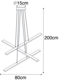 Candeeiro suspenso preto com LED de 3 níveis regulável 6 luzes - Jolanta Moderno