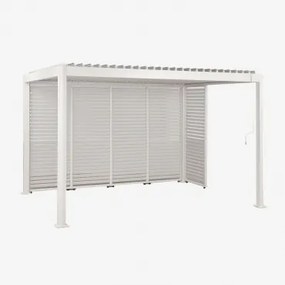 Pérgola Bioclimática De Alumínio Com Lâminas E Painéis Druvia Gardénia Branco & Pérgula De 3x4 M Com 4 Painéis De 92,5 Cm E 1 Painel De 90,5 Cm -