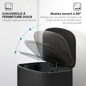 Caixote do lixo de cozinha de 50 L, com pedal, balde interior removível, tampa com fecho suave, 45,1 x 36,5 x 62,6 cm, preto