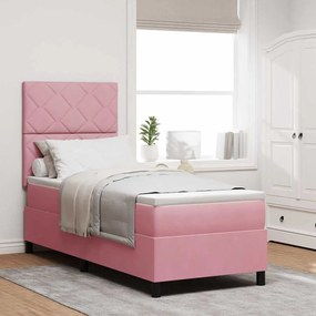 Cama Box Spring vidaXL com Colchão e LED Rosa 80x200 cm Veludo