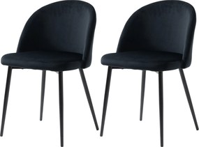 Conjunto de 2 cadeiras de estilo escandinavo, cadeiras estofadas em veludo com pés cónicos em metal Preto