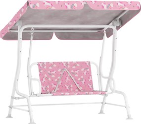 AIYAPLAY Baloiço de Jardim Exterior Infantil de 2 Lugares com Toldo Ajustável, Cintos de Segurança e Design de Unicórnio e Arco-Íris Rosa | Aosom Portugal