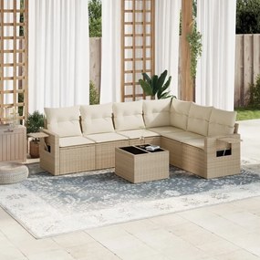 7 pcs conjunto de sofás p/ jardim com almofadões vime PE bege