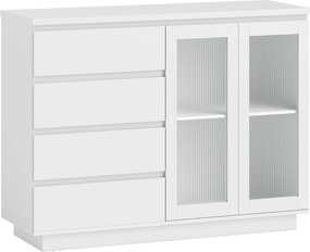 HOMCOM Armário buffet, aparador com 4 gavetas, 2 portas de vidro, design moderno, MDF, Branco | Aosom Portugal