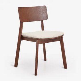 Pack De 2 Cadeiras De Jantar Em Madeira Gilda Castanho Nogal Oscuro & Bouclé Branco - Sklum