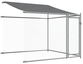 Jaula para cão com telhado/portas 8x2x2 m aço galvanizado cinza