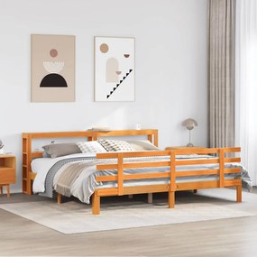 vidaXL Estrutura cama c/ cabeceira 180x200cm pinho maciço castanho-mel