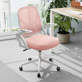 Cadeira de escritório ergonómica com apoio lombar integrado, apoios de braços rebatíveis, rodas universais, altura ajustável, Rosa