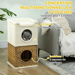 Compartimento aberto para gatos de interior com 3 níveis, torre para gatos com arranhador de sisal, 41 x 41 x 75,5 cm, creme