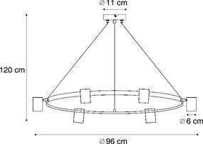 Smart Pendant Light Wood with White Round 6-Lights Incl. WiFi GU10 - Jeana Circle