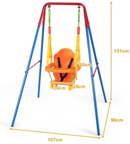 Baloiço para crianças com arnês e protecção das mãos com estrutura de ferro resistente à ferrugem para Pátio Jardim 107 x 96 x 131 cm