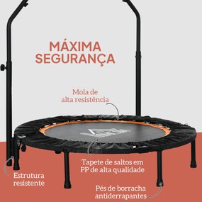 Trampolim Fitness Ø102 Trampolim Dobrável com Pega Ajustável em 4 Níveis Estrutura de Aço Preto e Laranja