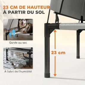 Cama Elevada para Cão com Toldo, 122 x 92 x 94 cm, Proteção Solar de 3 Lados, Cinzento-Claro