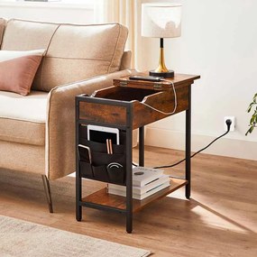 Mesa de apoio com 2 tomadas eléctrica e portas USB 60 x 31,5 x 60 cm Castanho Vintage-preto