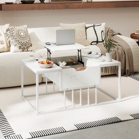 Mesa de Centro, 100 x 60 x 45 cm, Elevável com Arrumação Oculta, Branco