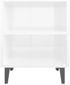 Mesa de cabeceira pernas em metal 40x30x50 cm branco brilhante