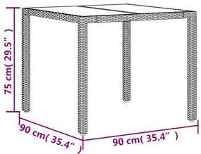 5pcs conjunto jantar jardim c/almofadões vime PE/vidro castanho